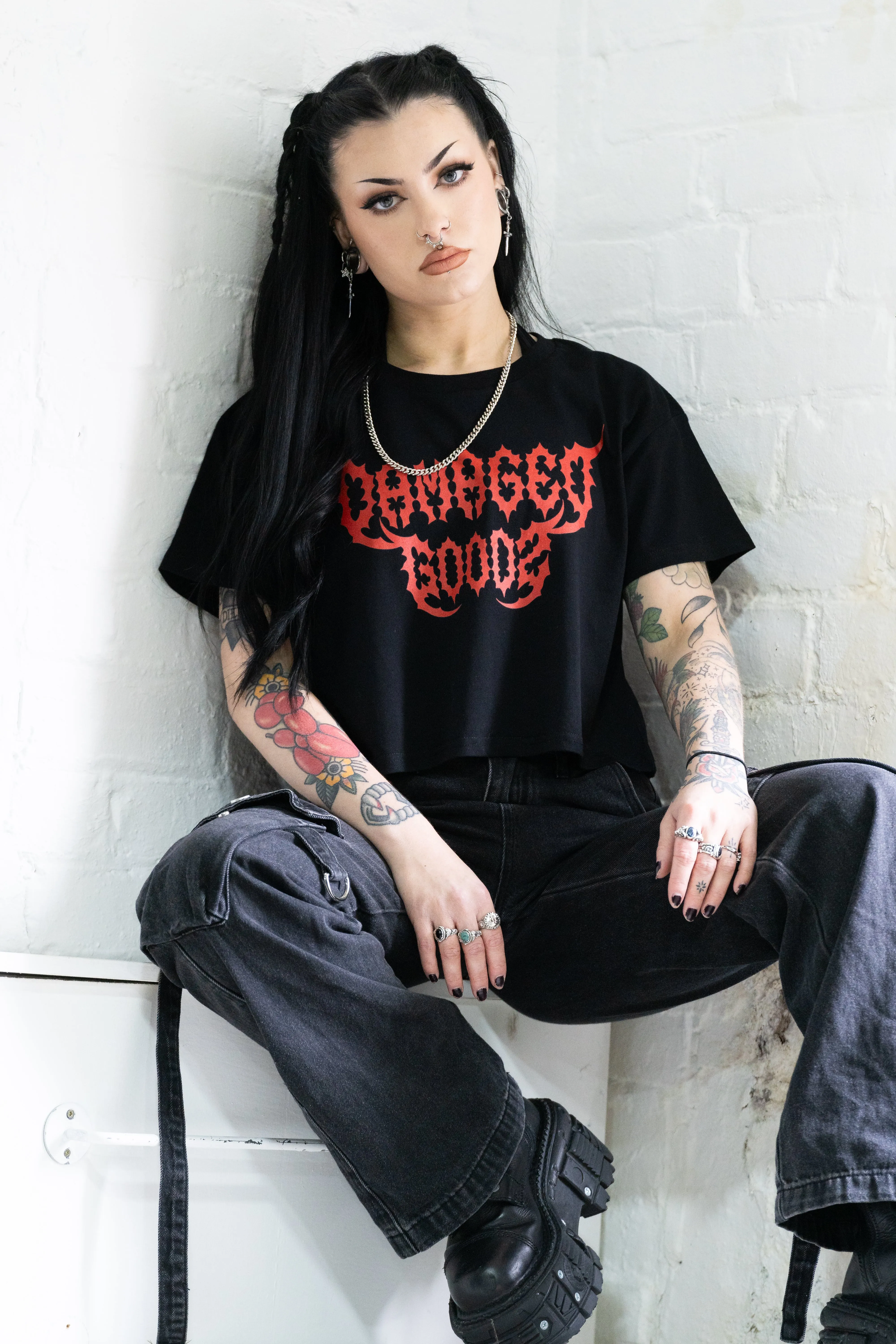 Damaged Goods Crop Tee - Black