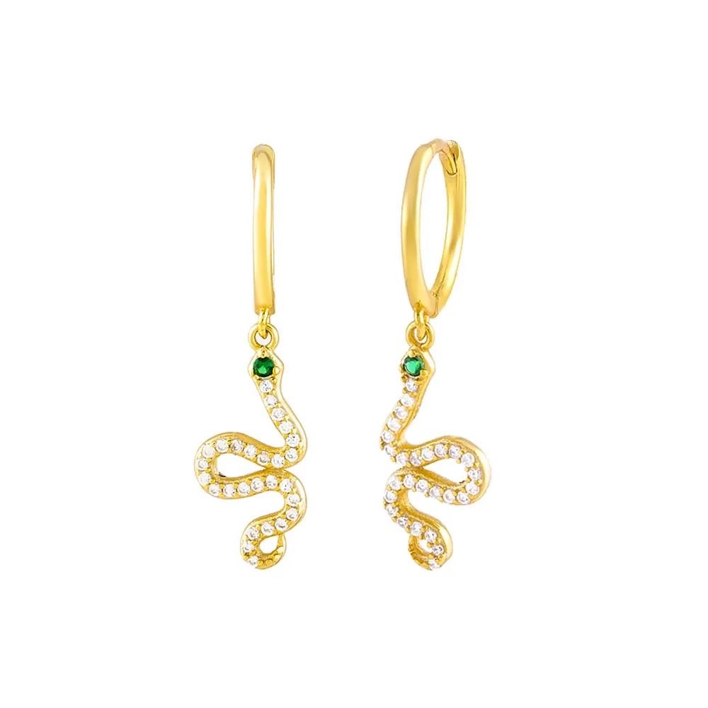 Dangling Snake CZ Huggie Earring