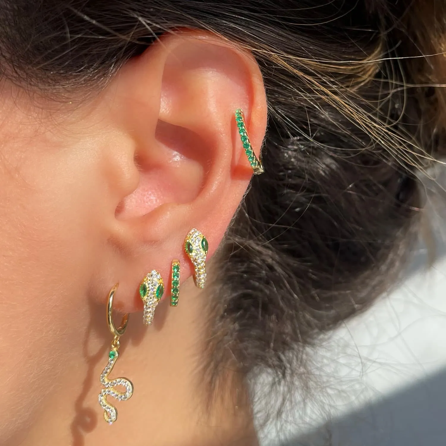 Dangling Snake CZ Huggie Earring