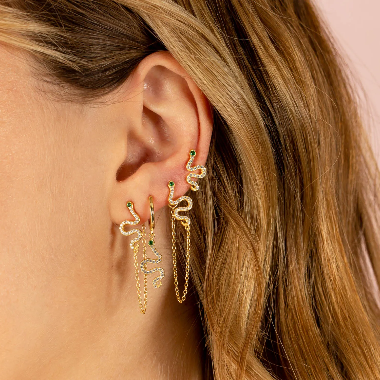 Dangling Snake CZ Huggie Earring