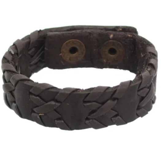 Dark Brown Woven Braided Snap Bracelet