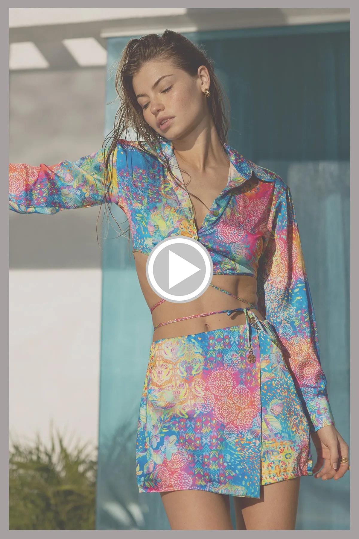 DECO GARDENS - Collared Wrap Crop Top & Skort • Multicolor