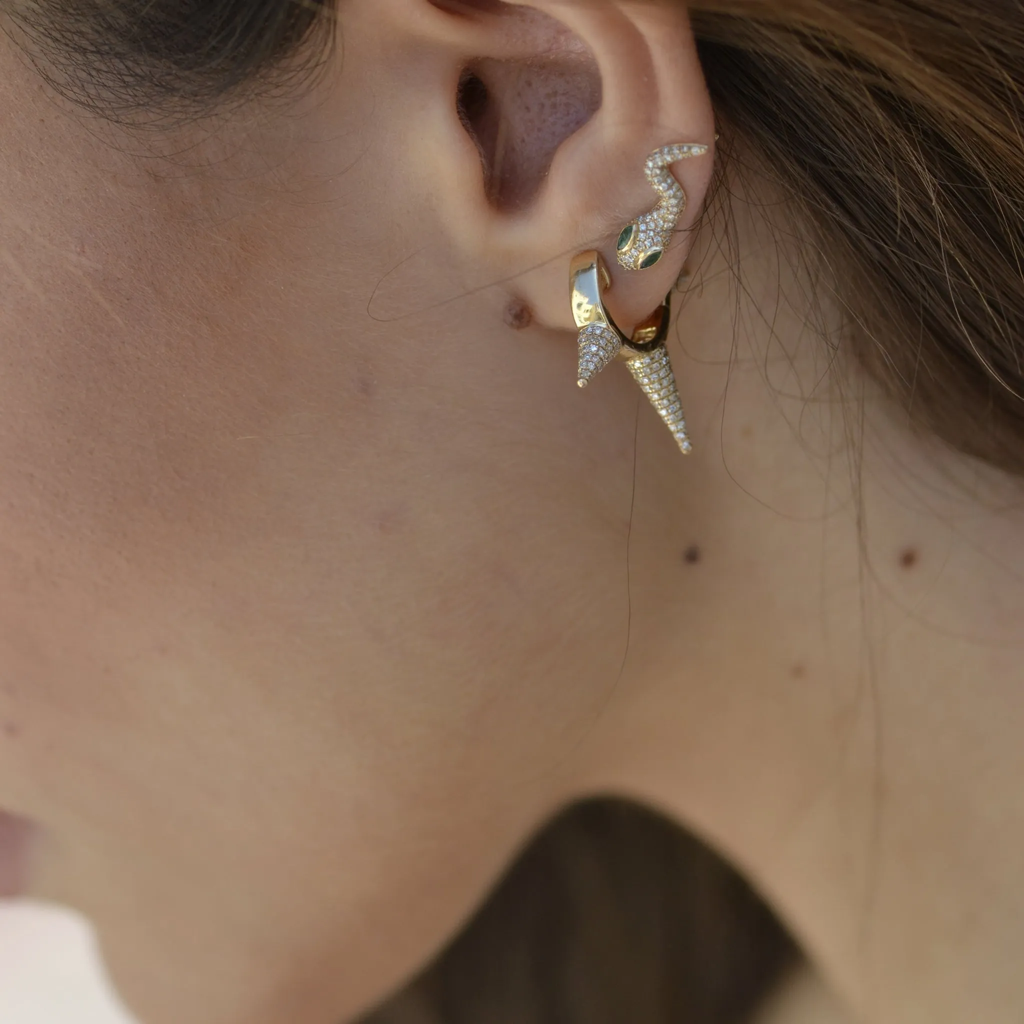 Diamond 3 Spike Huggie Earring