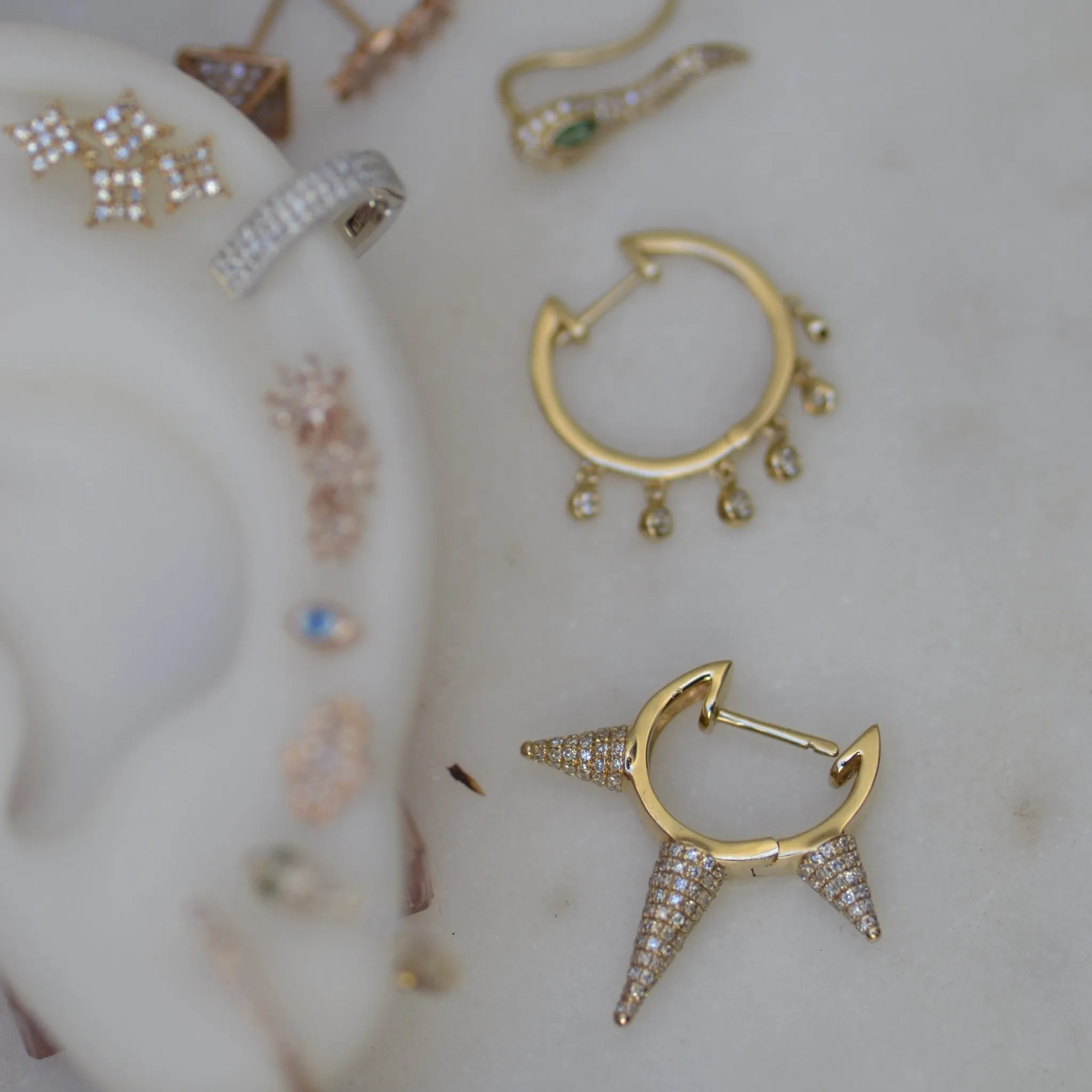 Diamond 3 Spike Huggie Earring