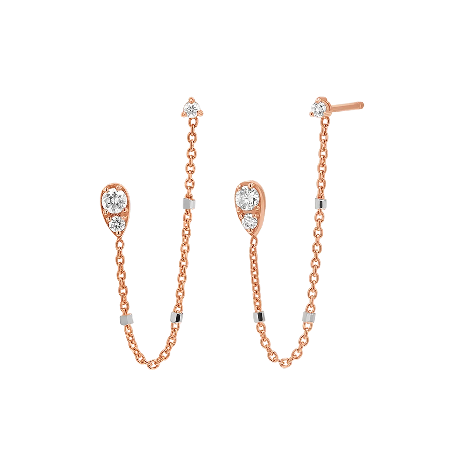 Diamond Pear Chain Duo Stud Earrings
