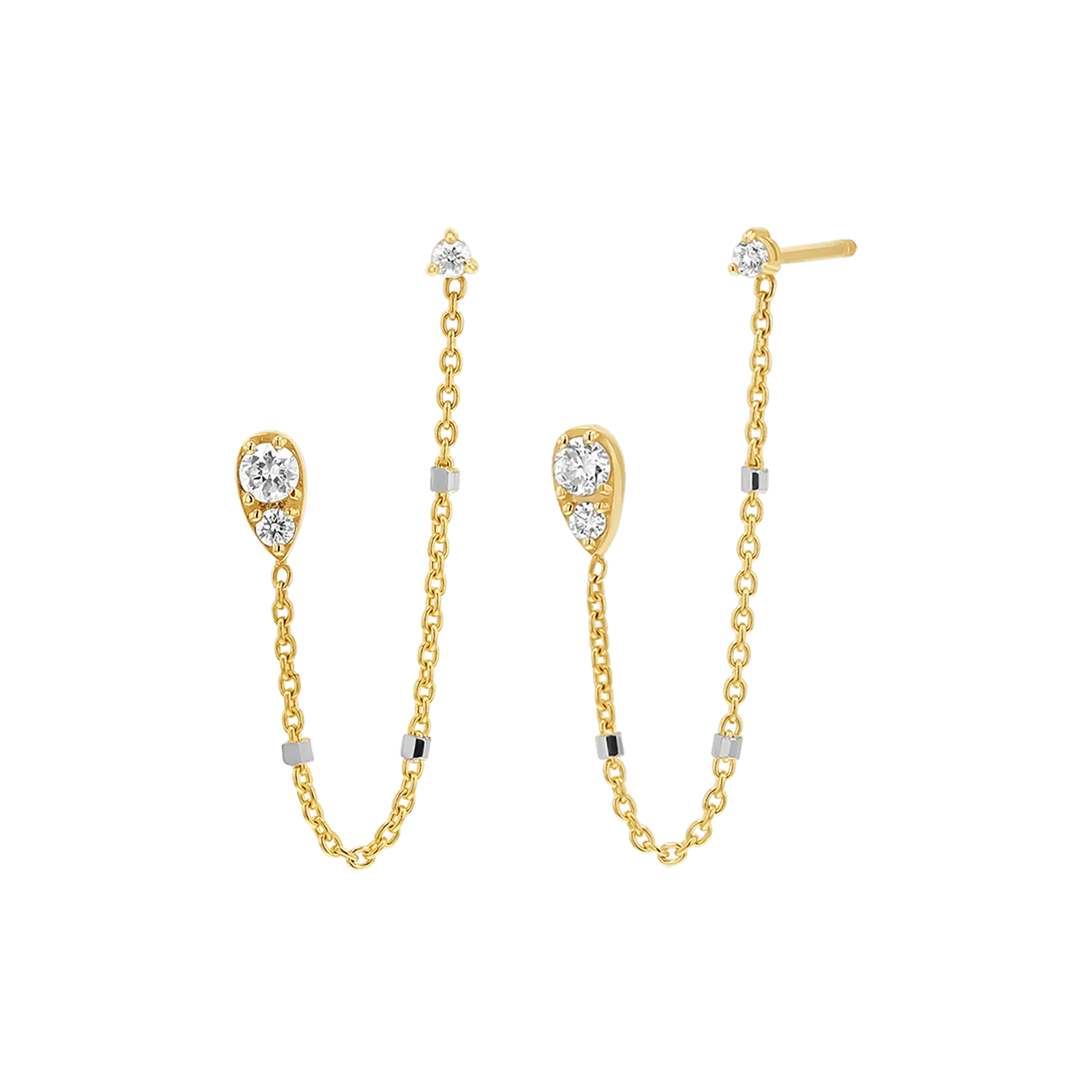 Diamond Pear Chain Duo Stud Earrings