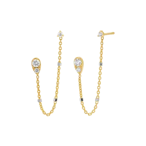 Diamond Pear Chain Duo Stud Earrings