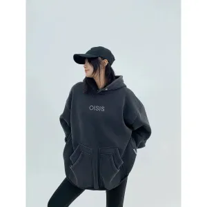 Distressed Embroidery Plush Hoodie