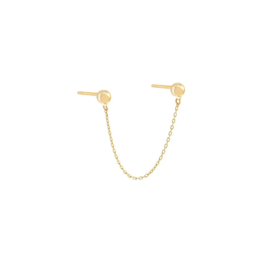 Double Beaded Chain Stud Earring 14K