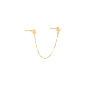 Double Beaded Chain Stud Earring 14K
