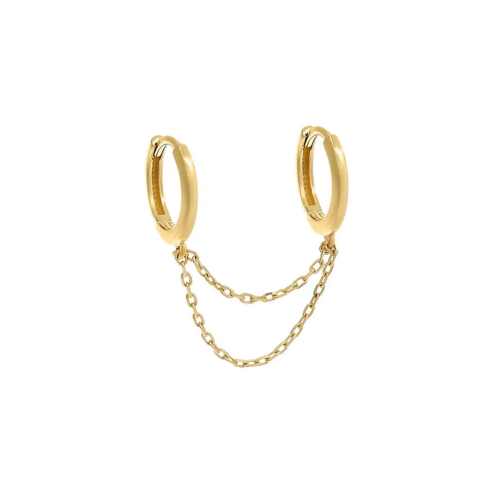 Double Chain Huggie Earring 14K