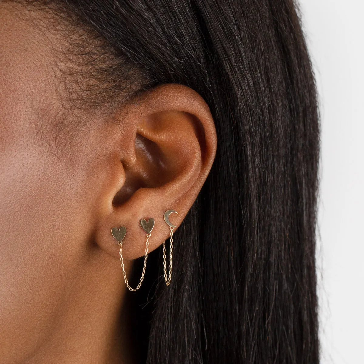 Double Heart Chain Stud Earring 14K