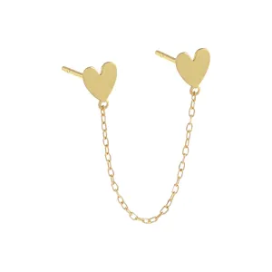 Double Heart Chain Stud Earring 14K