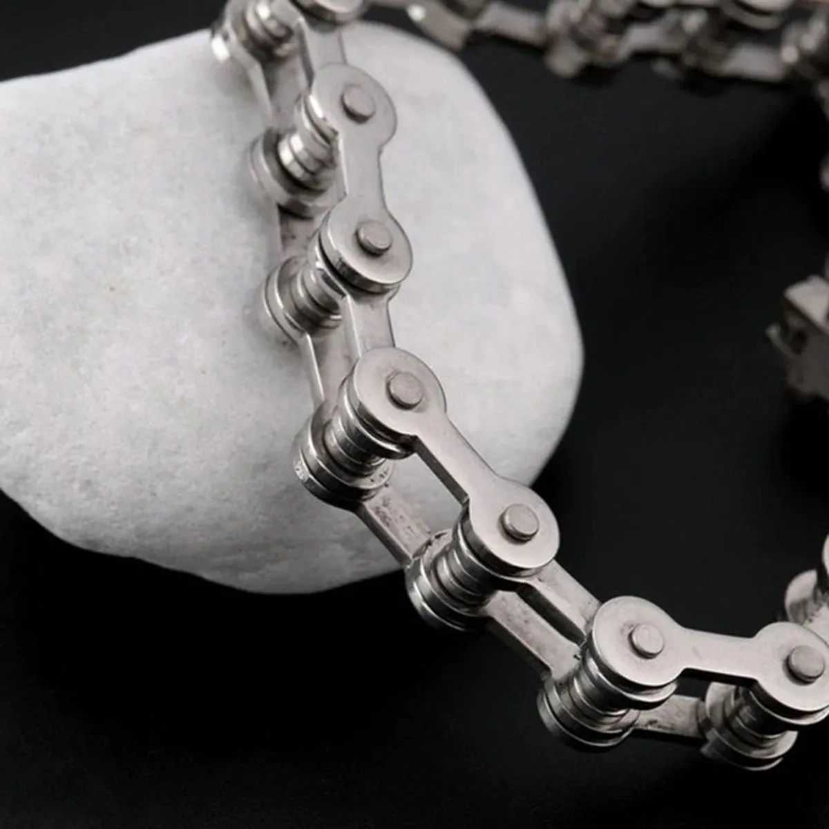 Edgy Biker Motorcycle Chain Black Silver Stainless Steel Men's Bracelet