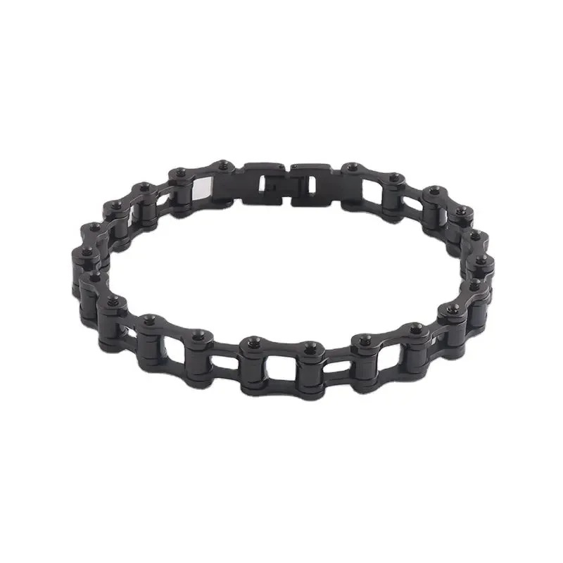 Edgy Biker Motorcycle Chain Black Silver Stainless Steel Men's Bracelet