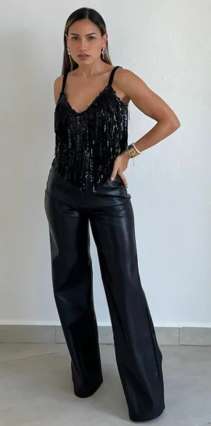 Edgy Perfection Black Leather Flare Pants