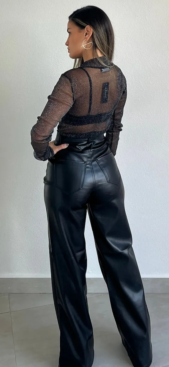 Edgy Perfection Black Leather Flare Pants