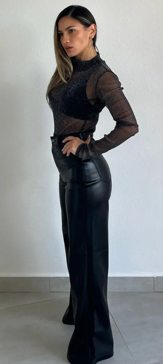 Edgy Perfection Black Leather Flare Pants