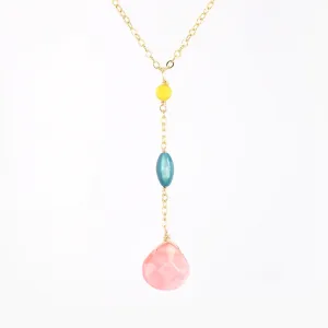 Edgy Petal - Necklace - 'Avalyn' Y-Necklace (Peach Crystal, Lemon Jade, Teal Mother-of-Pearl) #CB-5