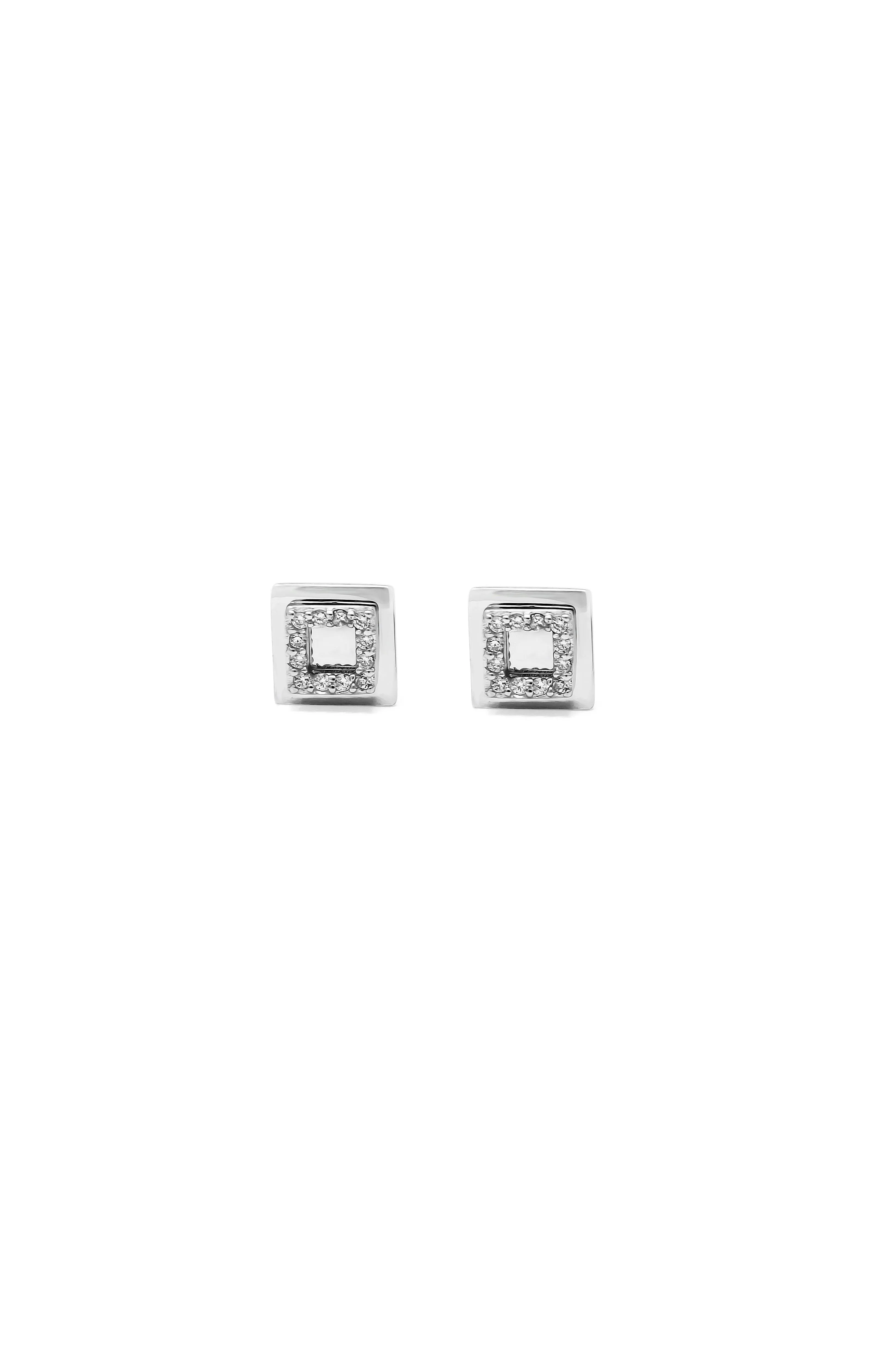 Edgy Square Sterling Silver Stud Earrings