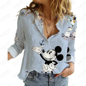 Elegant Women Shirt Fashion Loose Shirt Spring And Autumn Long Sleeve Casual Shirt Autumn Elegant Print Disney Mickey