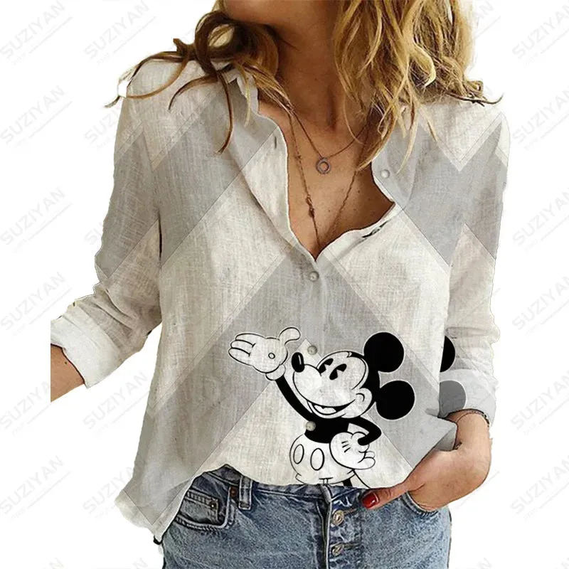 Elegant Women Shirt Fashion Loose Shirt Spring And Autumn Long Sleeve Casual Shirt Autumn Elegant Print Disney Mickey