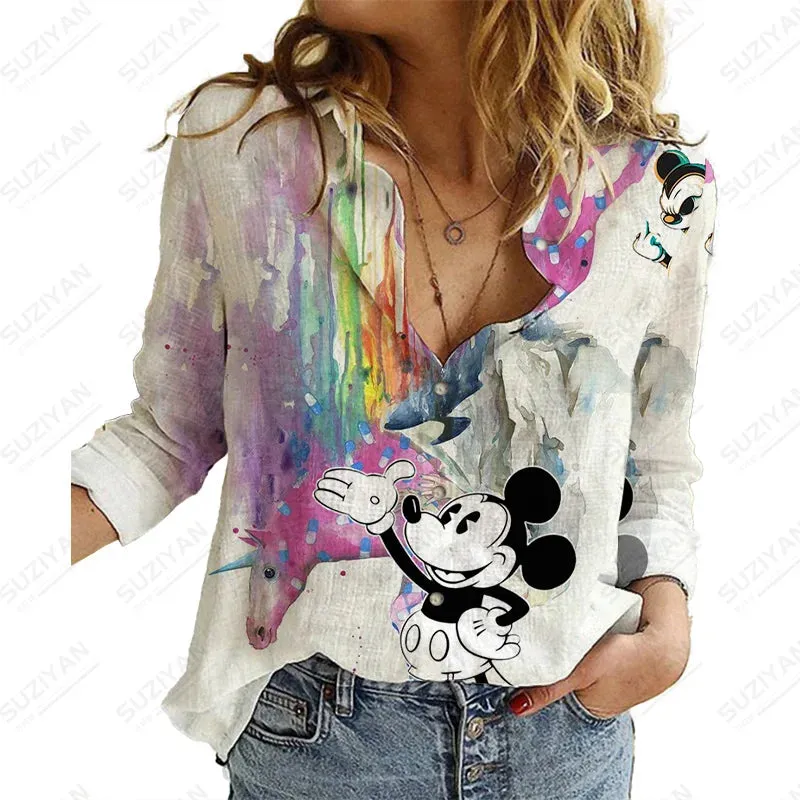Elegant Women Shirt Fashion Loose Shirt Spring And Autumn Long Sleeve Casual Shirt Autumn Elegant Print Disney Mickey