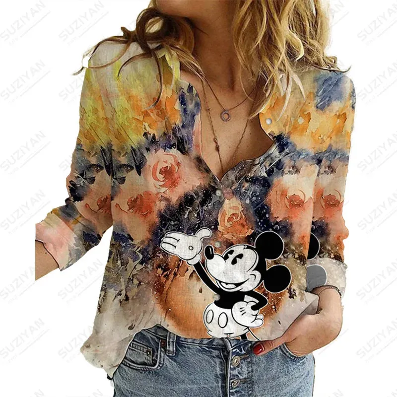 Elegant Women Shirt Fashion Loose Shirt Spring And Autumn Long Sleeve Casual Shirt Autumn Elegant Print Disney Mickey