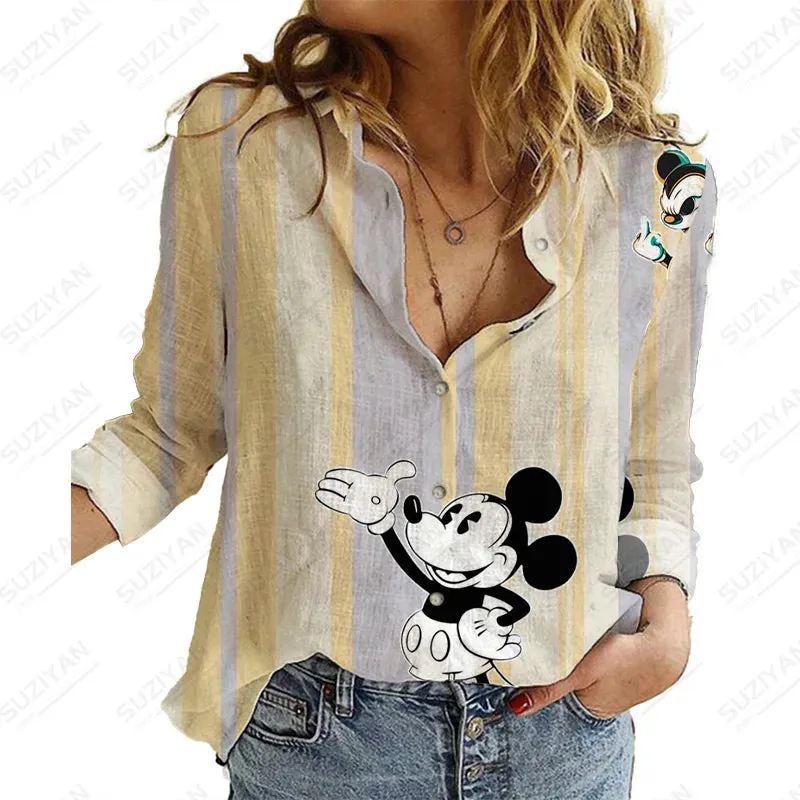 Elegant Women Shirt Fashion Loose Shirt Spring And Autumn Long Sleeve Casual Shirt Autumn Elegant Print Disney Mickey