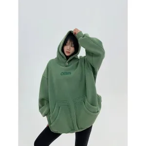 Embroidery Plush Distressed Hoodie