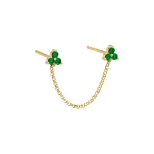 Emerald Green Double Trio Cluster Chain Stud Earring 14K
