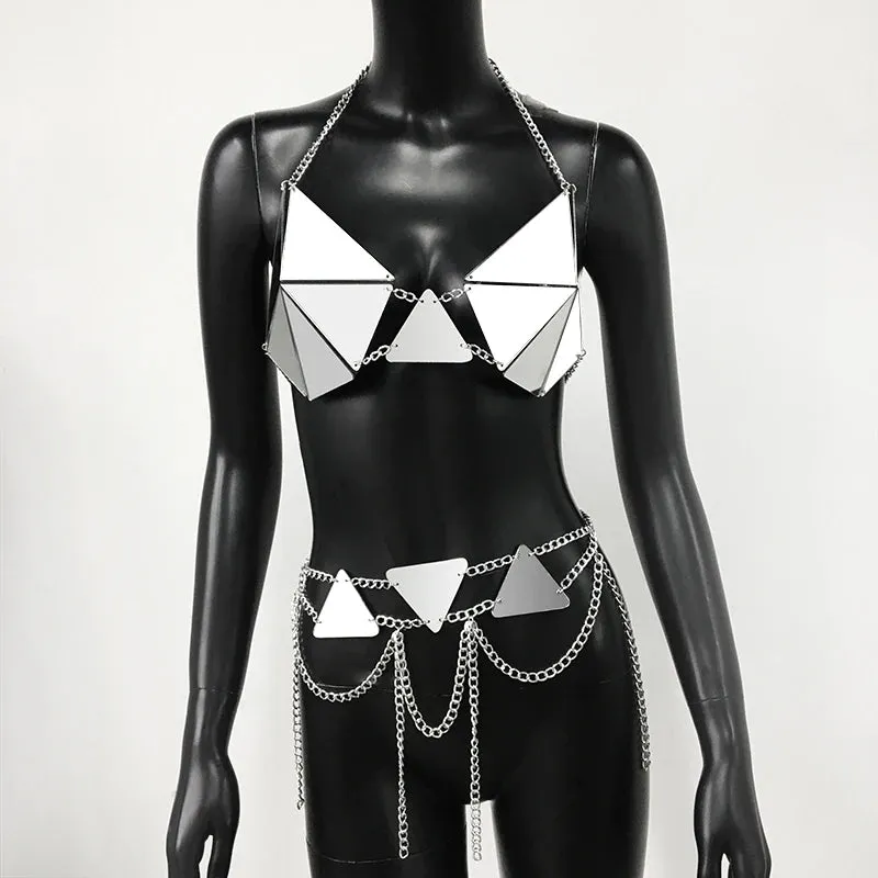 Festival Rave 2-Piece Set – Reflective Gothic Punk Y2K Outfit