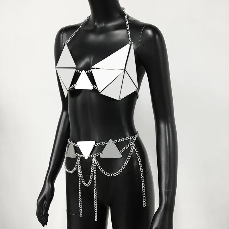 Festival Rave 2-Piece Set – Reflective Gothic Punk Y2K Outfit