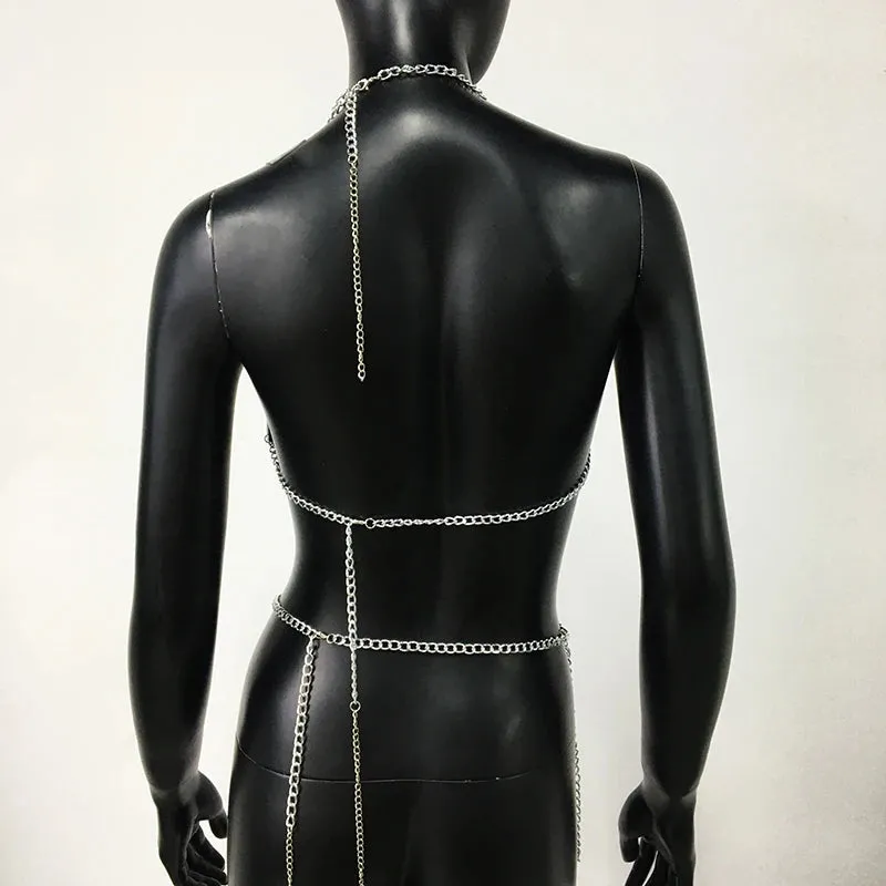 Festival Rave 2-Piece Set – Reflective Gothic Punk Y2K Outfit