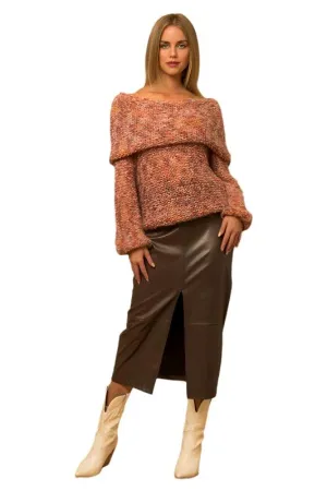 Front Slit Vegan Leather Skirt