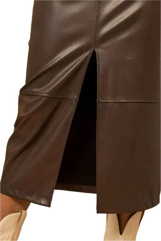 Front Slit Vegan Leather Skirt