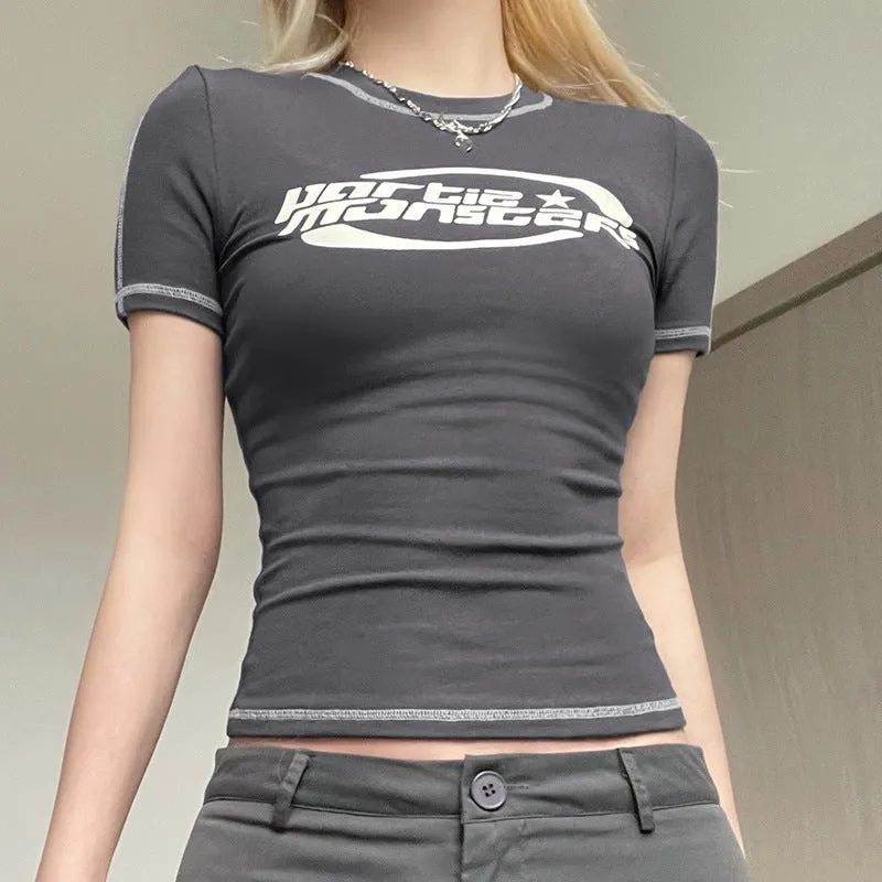 Genähtes Kurzarm T-Shirt mit Logo Motiv