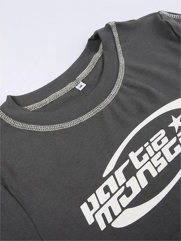 Genähtes Kurzarm T-Shirt mit Logo Motiv