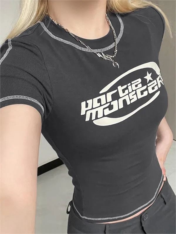 Genähtes Kurzarm T-Shirt mit Logo Motiv