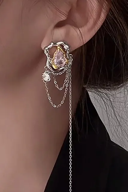 GLASS TEARS GEMSTONE CHAIN DROP EARRINGS