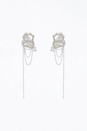 GLASS TEARS GEMSTONE CHAIN DROP EARRINGS