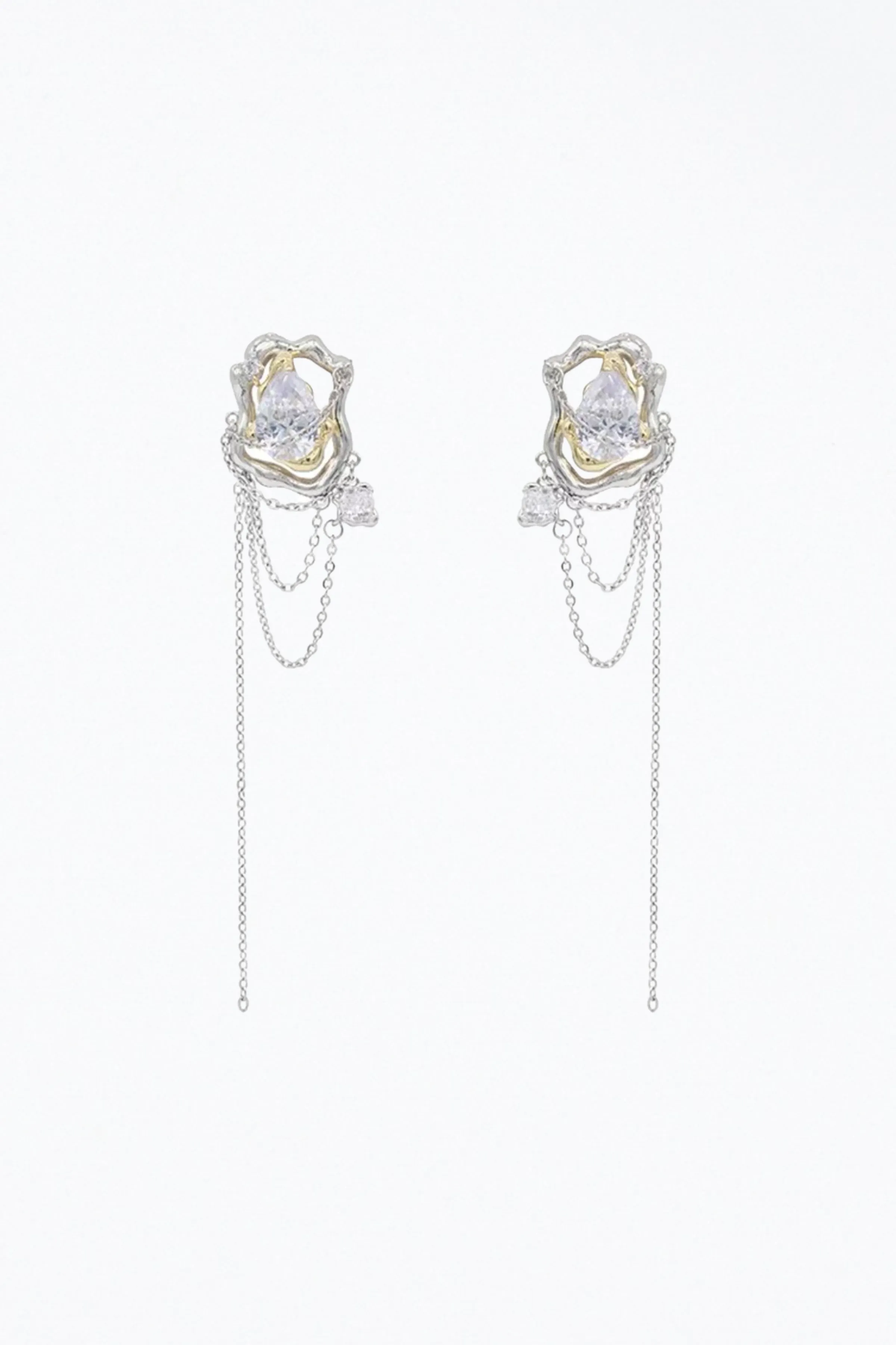 GLASS TEARS GEMSTONE CHAIN DROP EARRINGS
