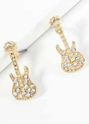 Gold Guitar Stud Earrings