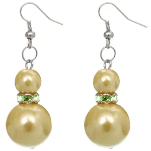 Gold Rhinestone Faux Peal Dangle Earrings
