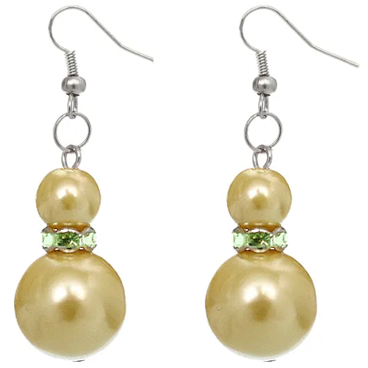 Gold Rhinestone Faux Peal Dangle Earrings