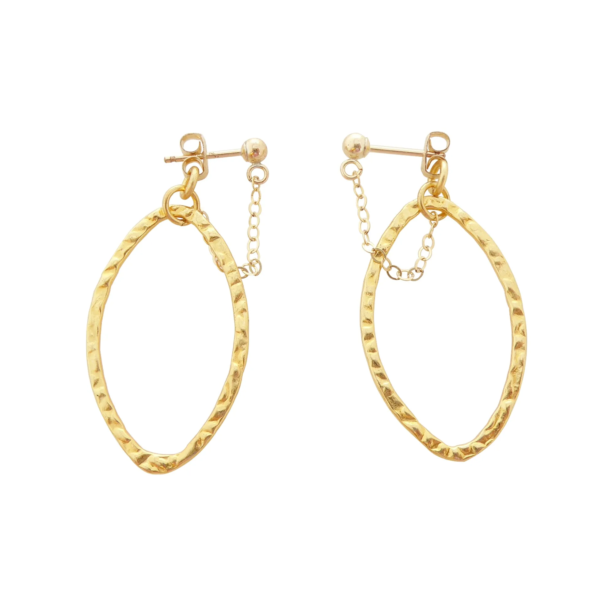 Gold saturn earrings in hammered