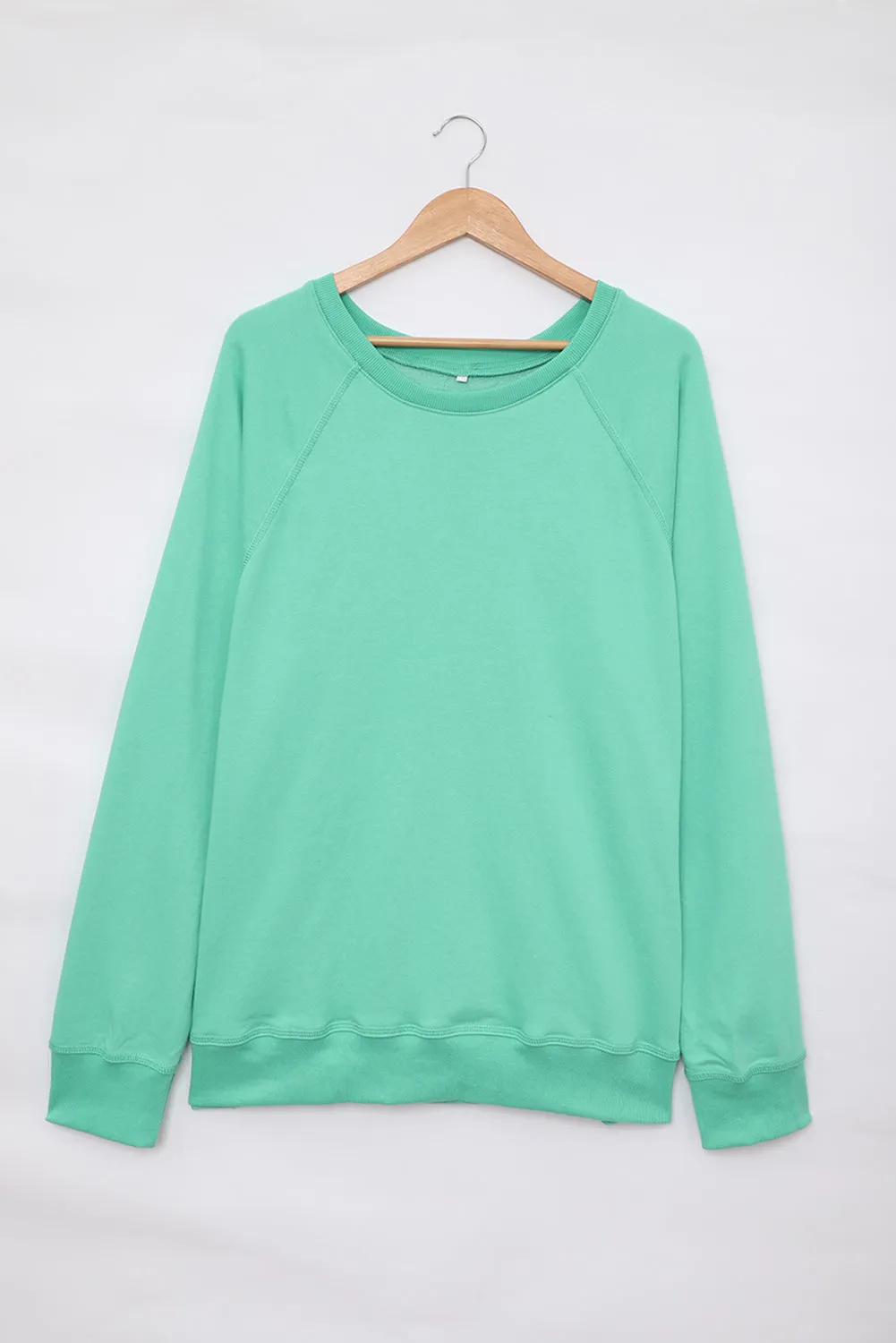 Green French Terry Cotton Blend Pullover Sweatshirt