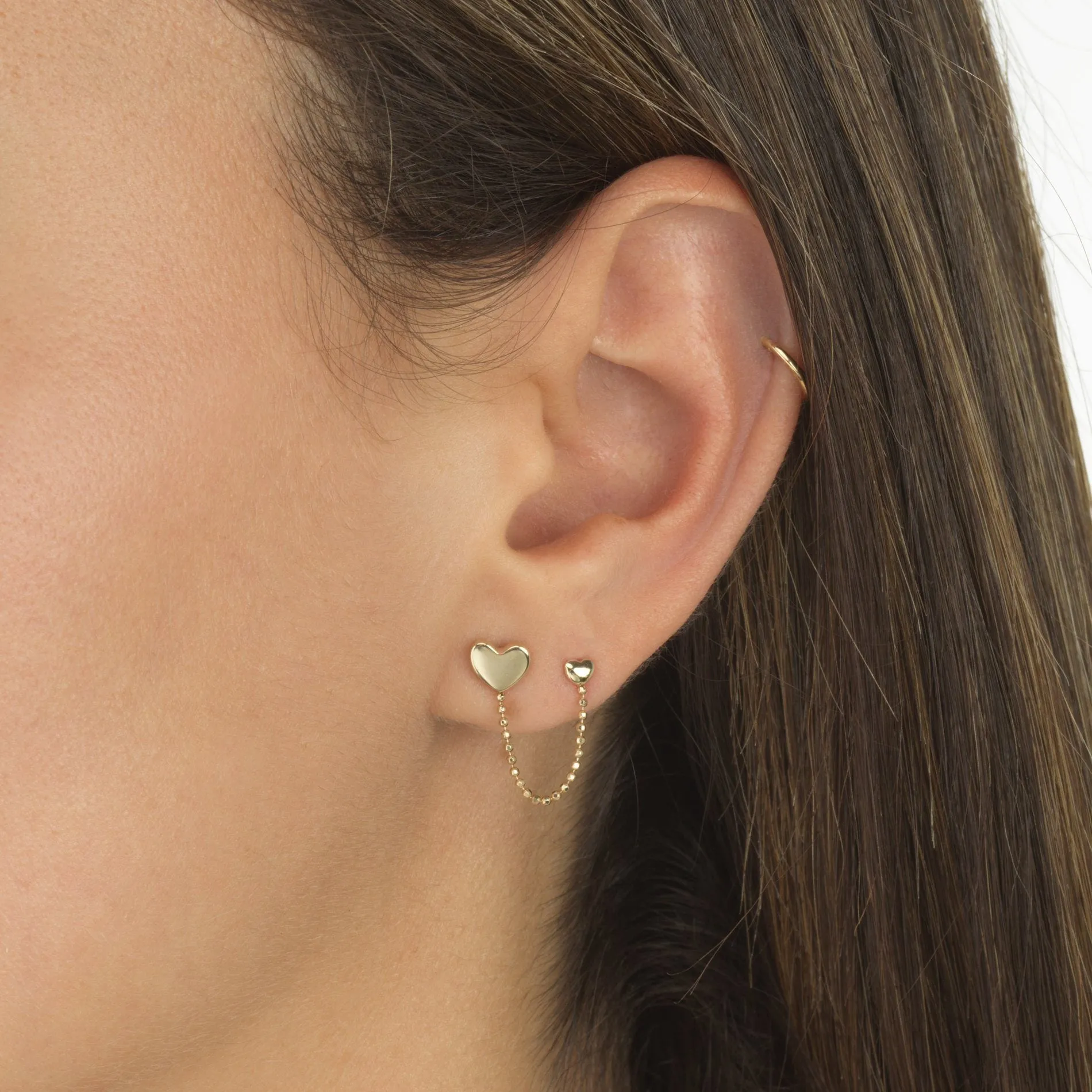 Heart Chain Stud Earring 14K