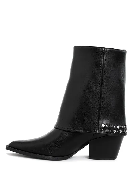 In the Moment- Stud Embellished Fold-over Ankle Boot