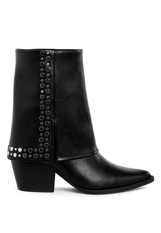 In the Moment- Stud Embellished Fold-over Ankle Boot